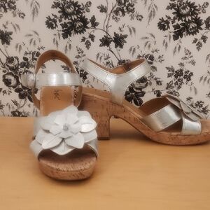 Silver Women's Sandals with Floral Accent